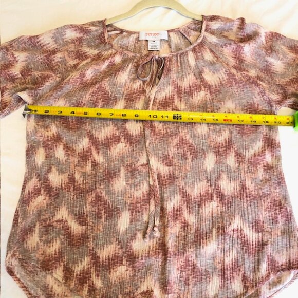 Renee C. Size M Women’s Top Burgundy, Mauve, Tan and Gray 3/4 Sleeve Boho Loose - Picture 5 of 7